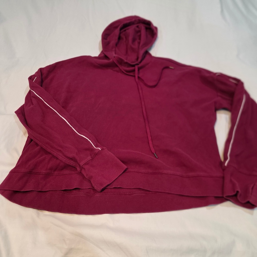 BCG Ribbed Hoodie Women XL Burgundy Excellent Thumbhole Athletic Pullover